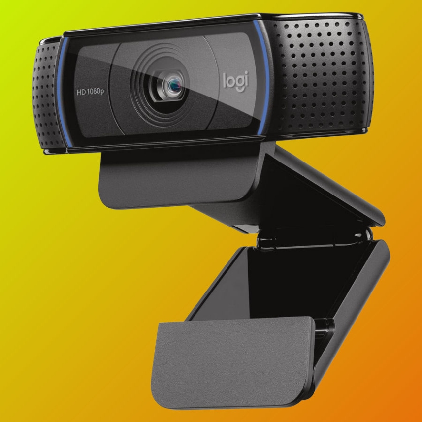 The Logitech C920S webcam, a compact clip-mounted camera.