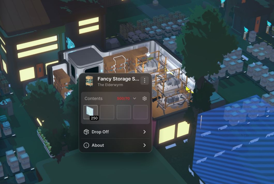 A Fancy Storage Shelf in SEED after the 0.3.8 update, its contents reading 500/70 in red